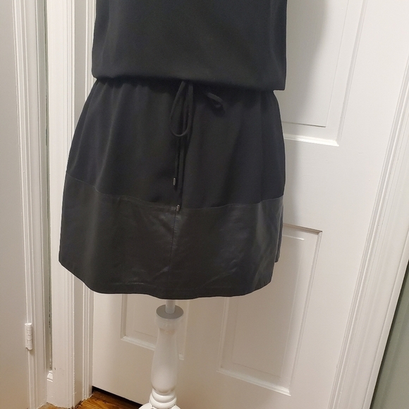 VINCE Lamb Leather Contrast Drawstring Black Dress Size Large, Chic, Stylish - Picture 3 of 15